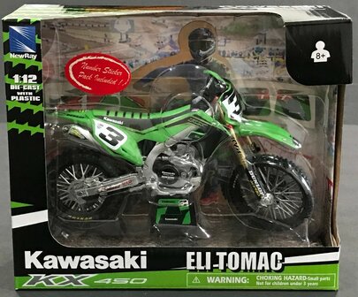 Miniatuur Crossmotor Kawasaki Kx450F Team Eli Tomac 1:12